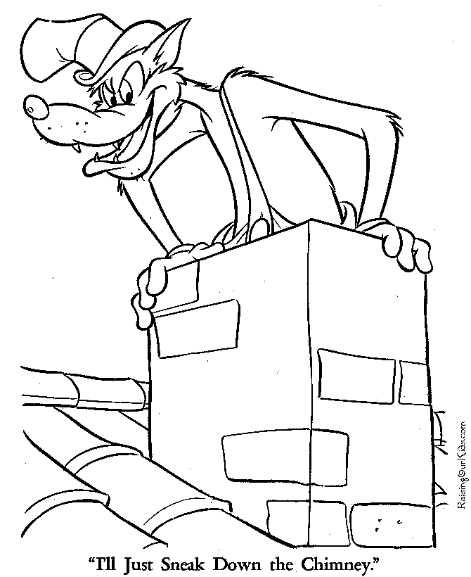Three Pigs coloring page Wolf Down the Chimney!