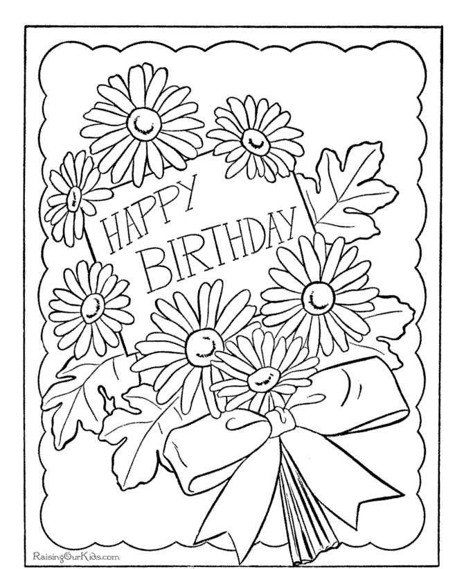 birthday card coloring page with flowers