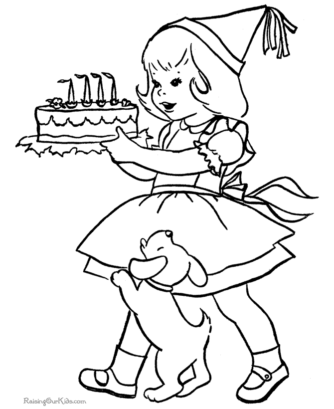 Free birthday coloring page of a girl