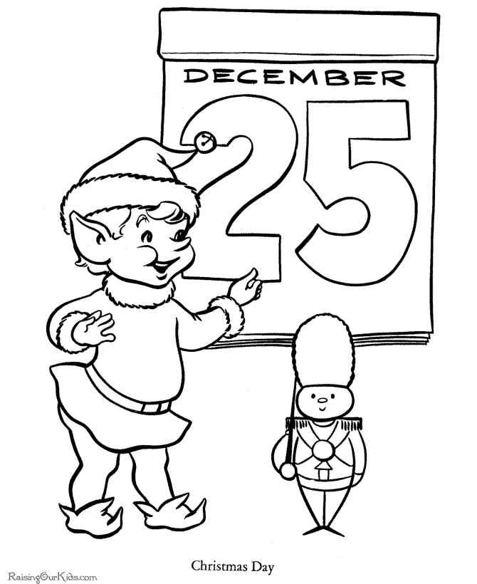 Christmas Day Elf Coloring Page
