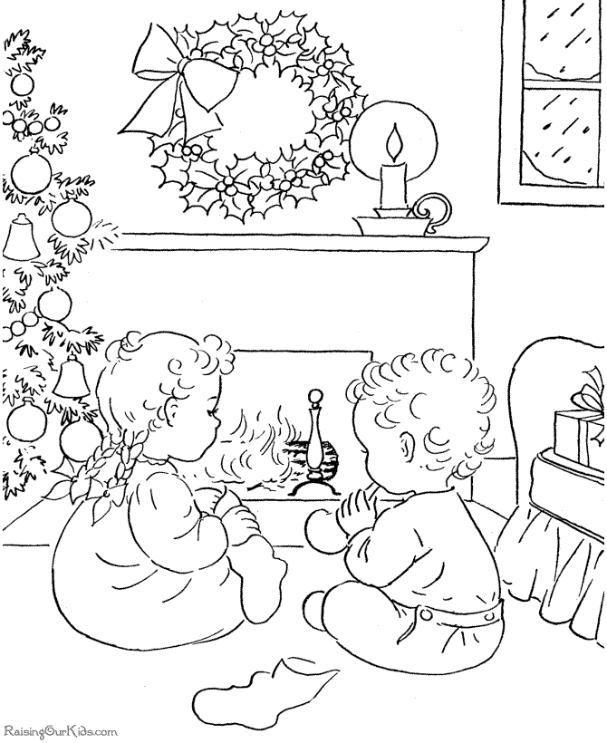 Children on Christmas Eve coloring page