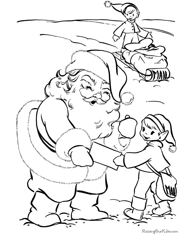 Elves and Santa coloring page