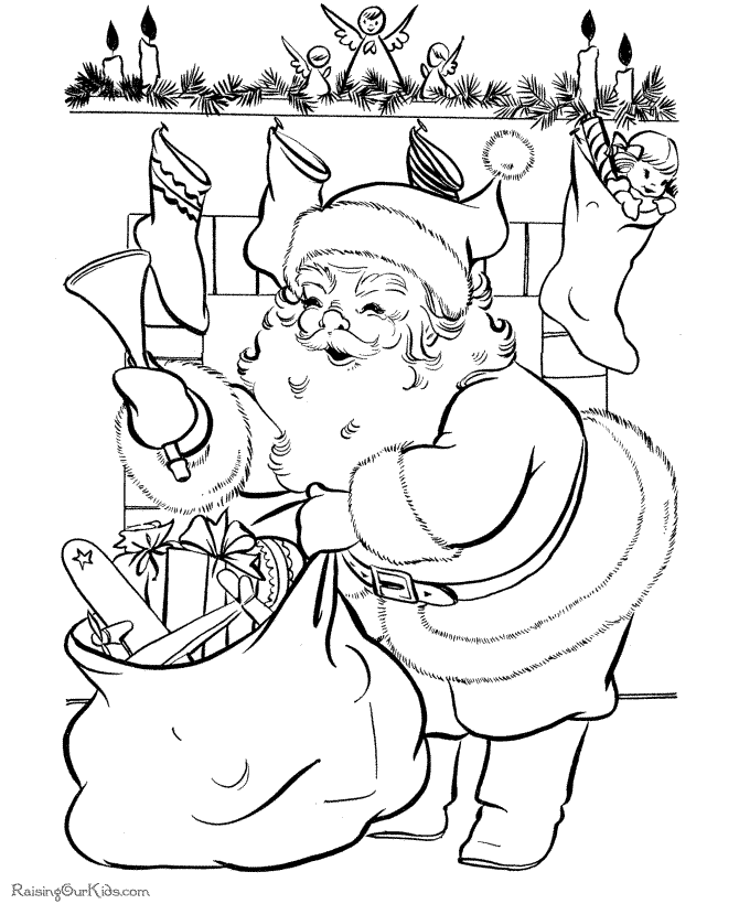 filling Christmas stockings Santa coloring page