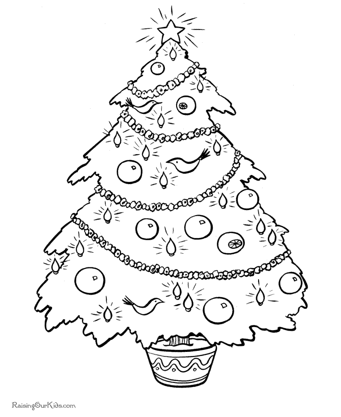 Coloring page of decorated Christmas tree