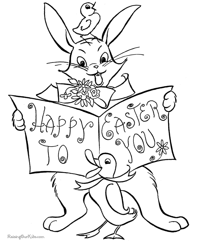 Bunny with Happy Easter card coloring page