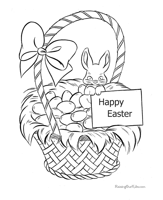 Happy Easter Basket and Bunny coloring page