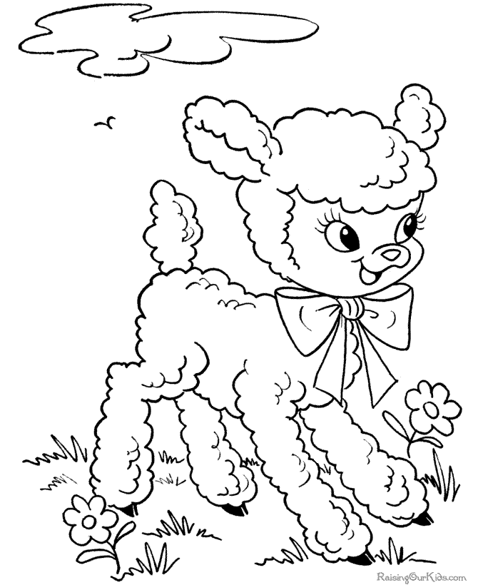 Easter colouring page of a lamb