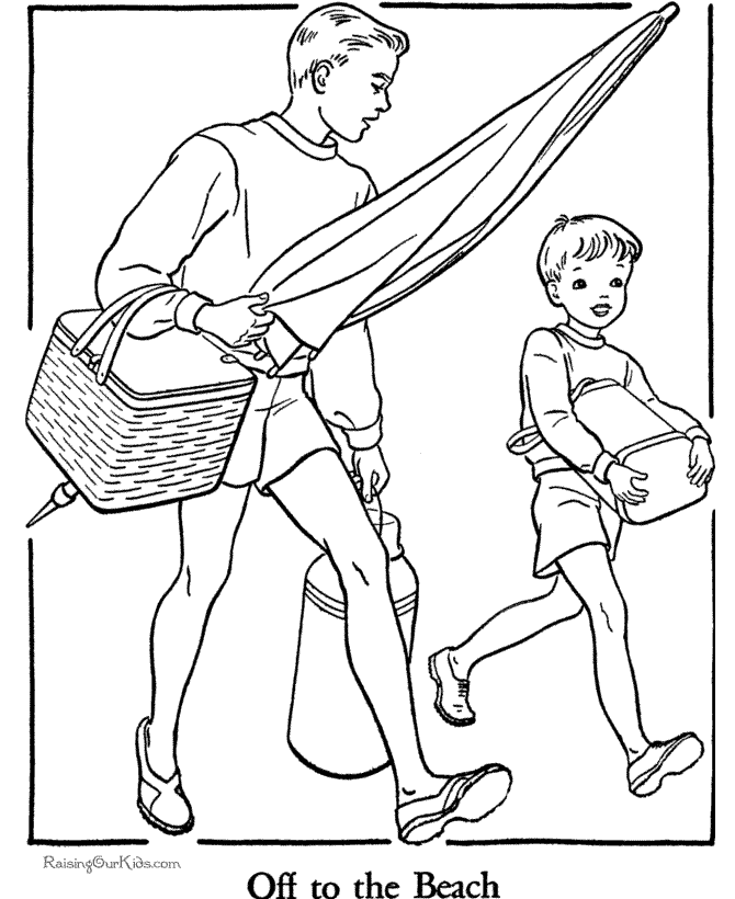 coloring page of a day at the beach with Dad
