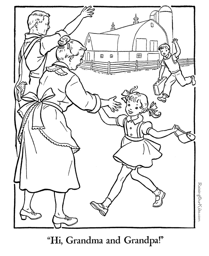 Grandparents Day Coloring Page Visiting the Farm