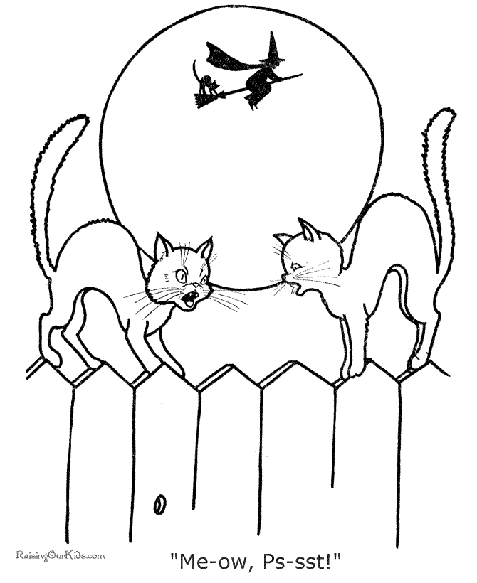 Cats at halloween coloring page