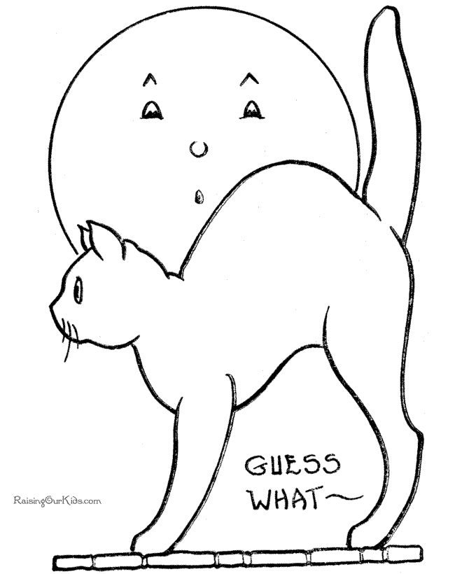 Cat and Moon Halloween coloring page