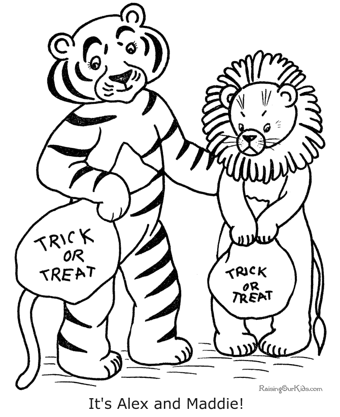 Halloween coloring page of lion and tiger costume