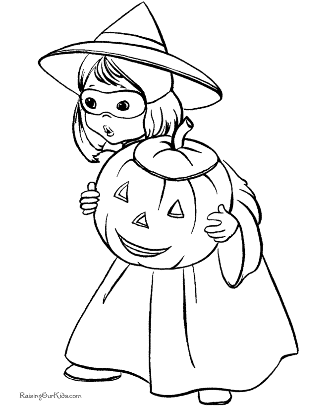 Halloween kids coloring page of witch