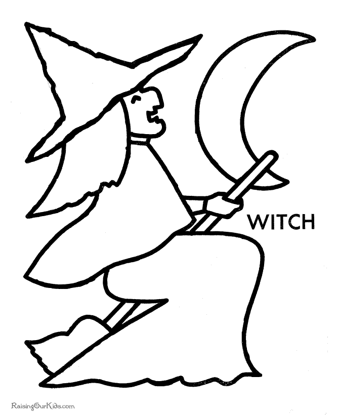 Witch preschool Halloween coloring page
