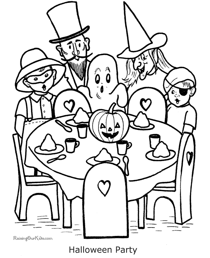 printable halloween party coloring page