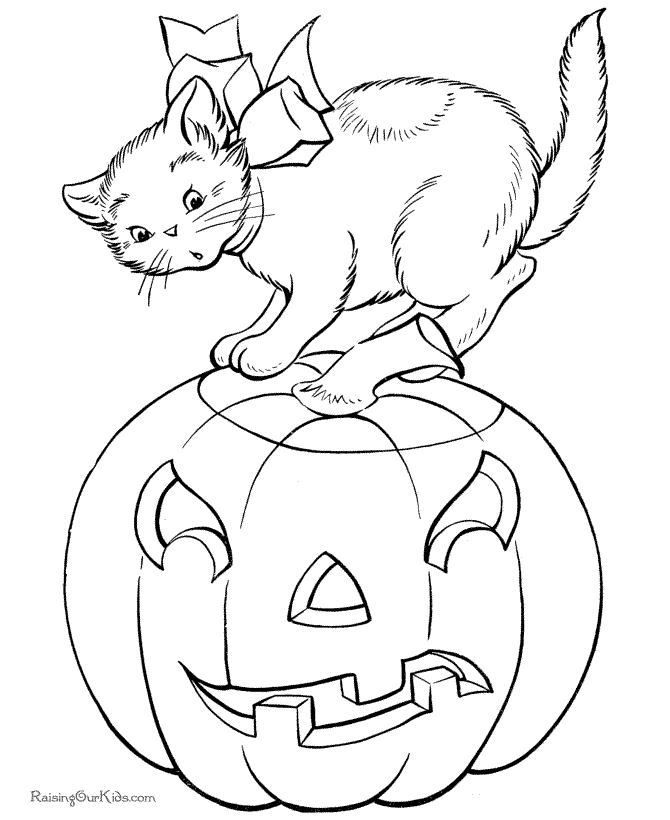 Pumpkin with cat jack O' lantern coloring page