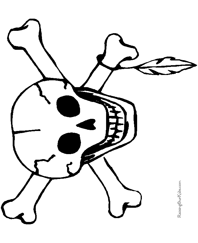 Scary Skull and Cross Bones halloween coloring page