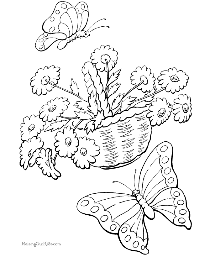 Butterflies and Flowers Spring Coloring Page