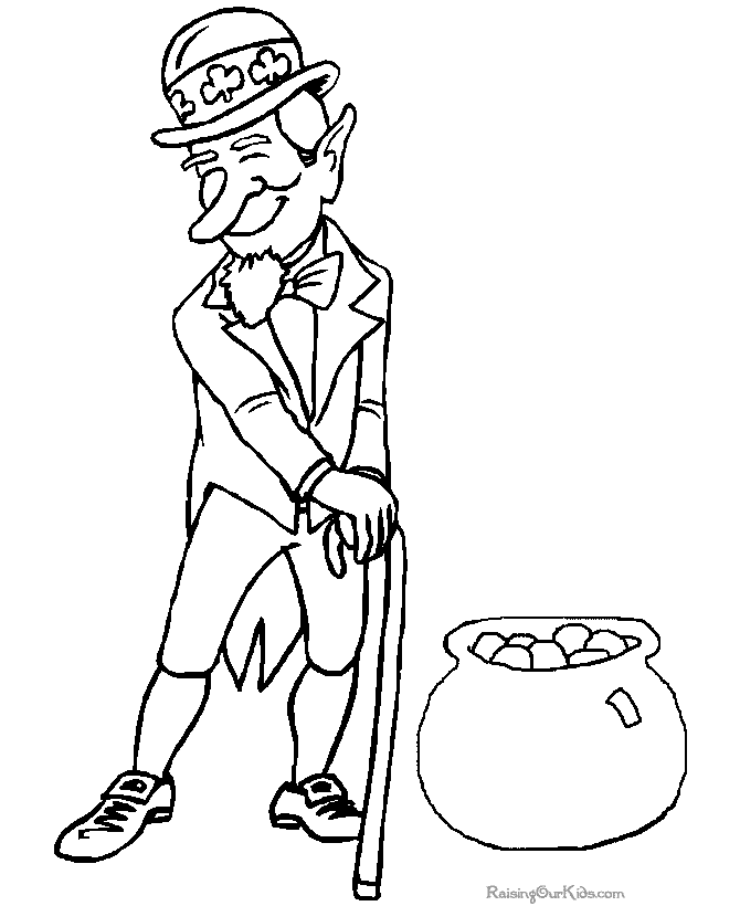 leprechaun and Pot of Gold St Patrick's Day Coloring Page