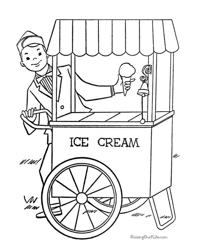 Ice Cream Cart Summer Coloring Page