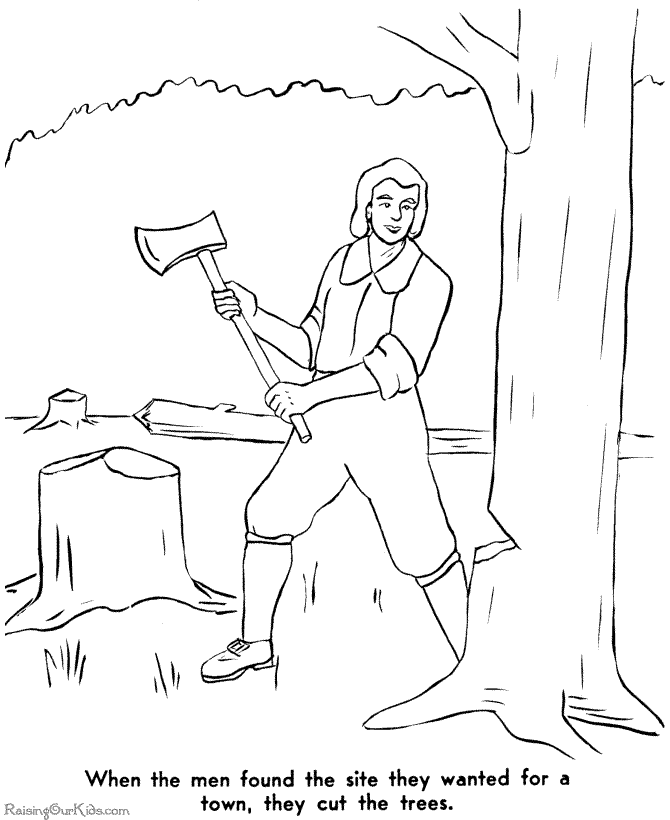 First Thanksgiving Coloring Page Pilgrims Build