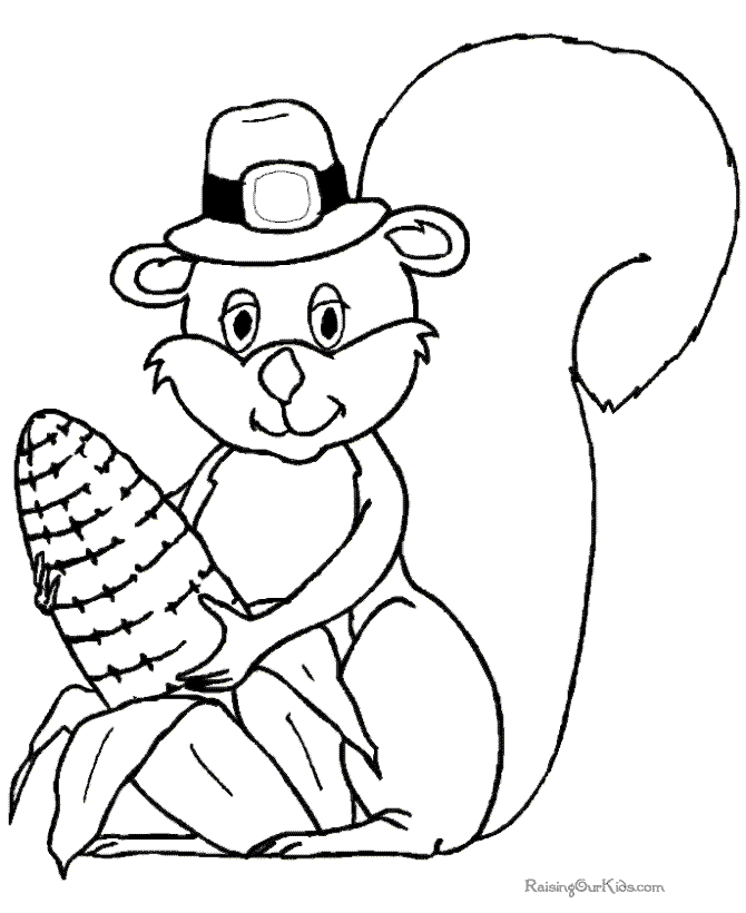 Pilgrim Squirrel Happy Thanksgiving Coloring Page