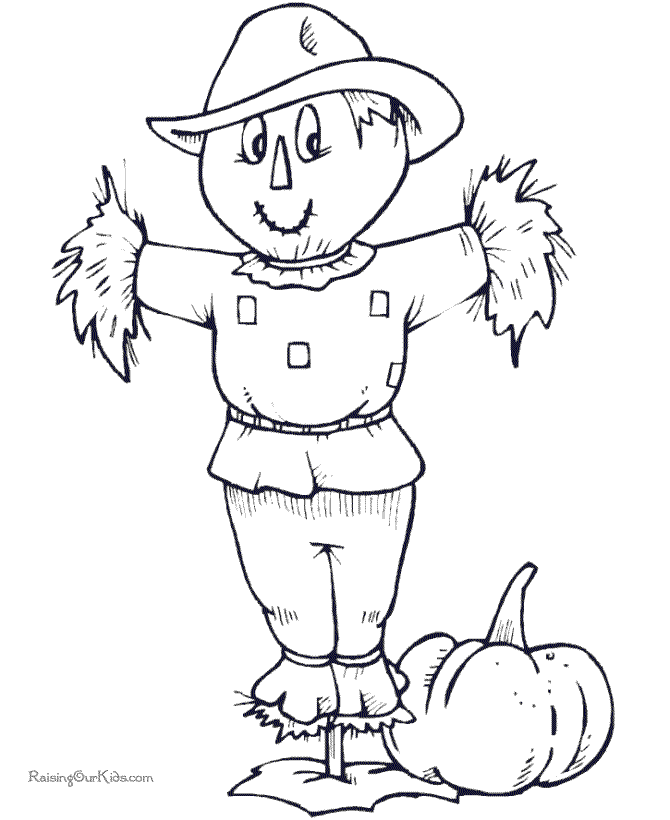 Happy Thanksgiving Scarecrow Coloring Page