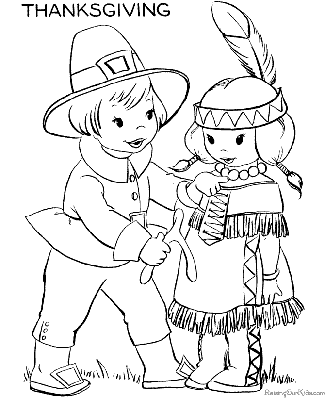 Thanksgiving coloring page of kids