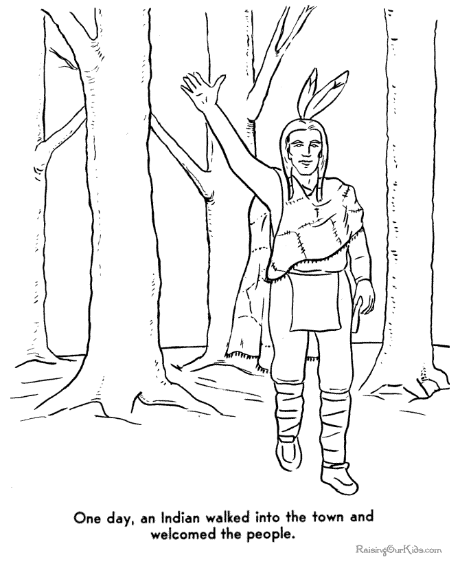 Indian Welcomes Pilgrims coloring page
