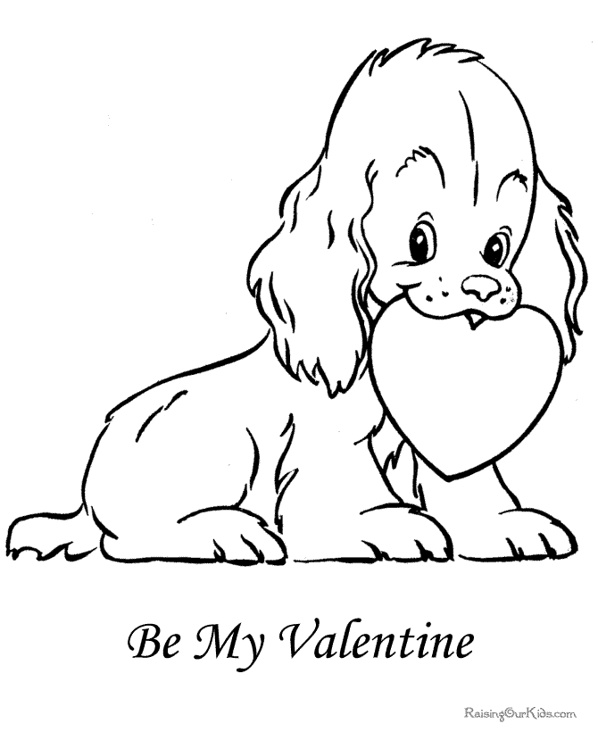 Dog with Valentine Gift Coloring Page