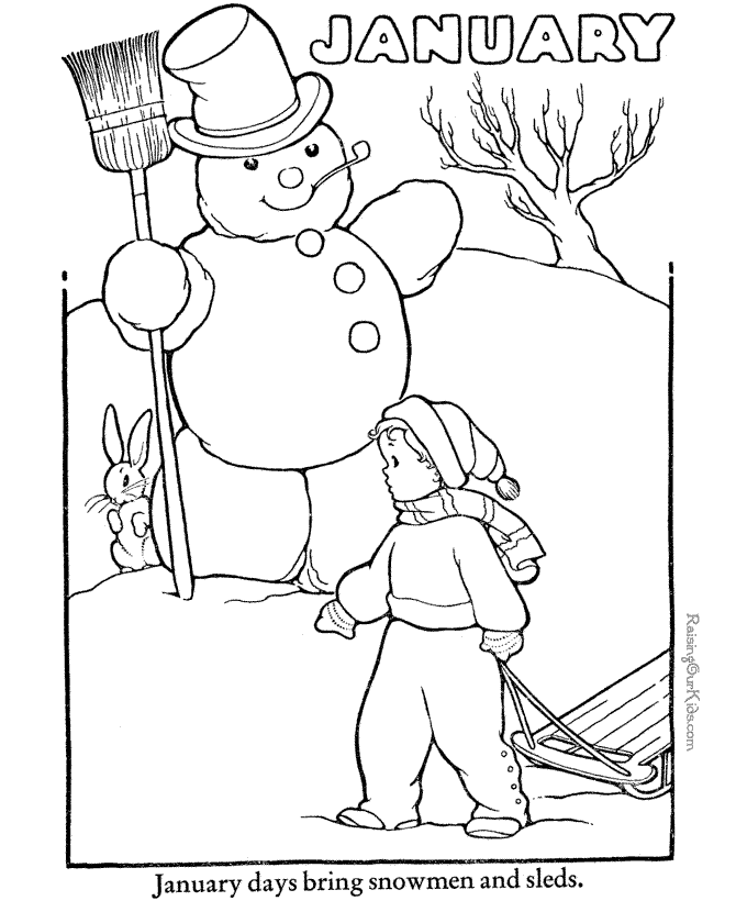winter coloring page of January snowman