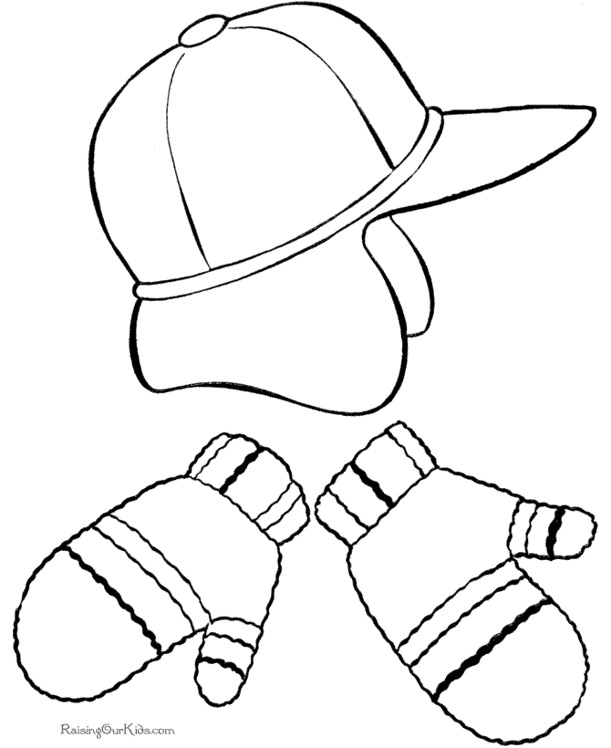 winter coloring page of hat and gloves