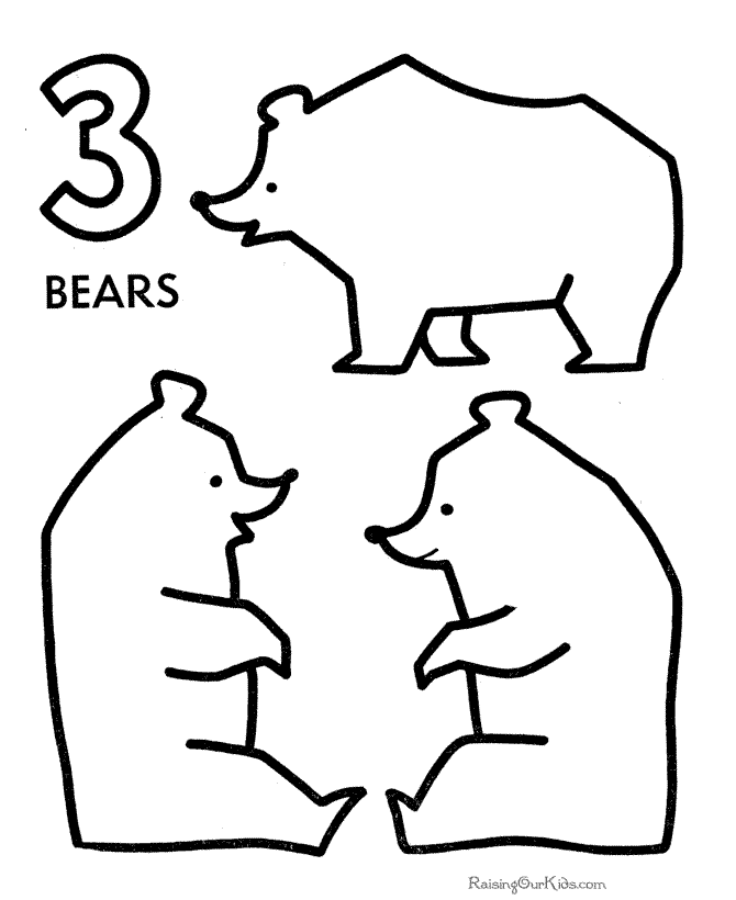 Number 3 bears worksheets for preschool