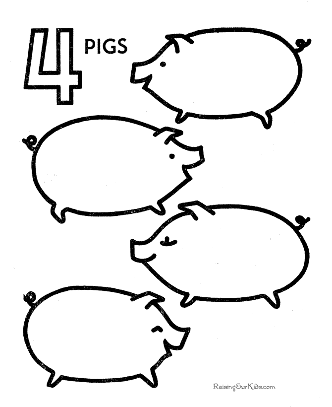 Number 4 pigs worksheets for preschool