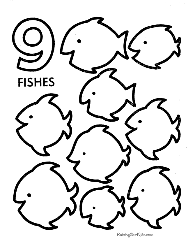 9 Fish preschool number worksheet
