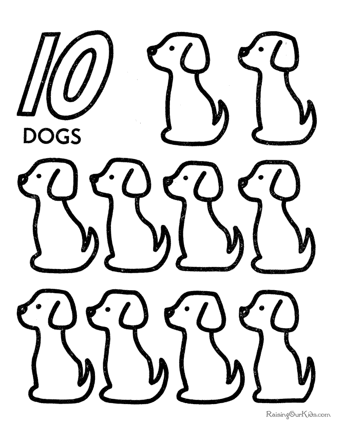 10 Dogs preschool number worksheet