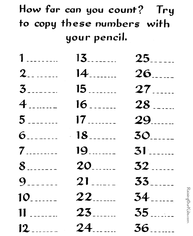 Copy Numbers preschool number worksheet