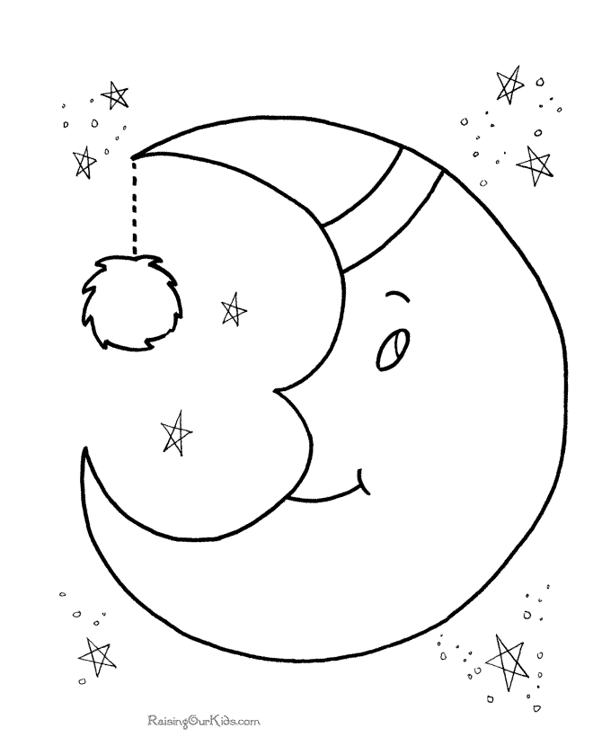 Preschool coloring page of the moon