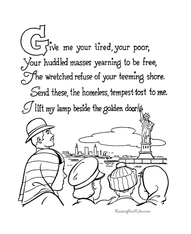 Emma Lazarus Statue of Liberty poem coloring page