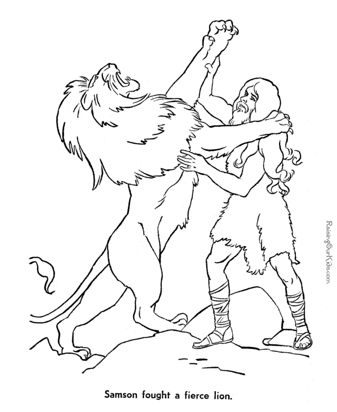 Bible coloring page of Samson and lion