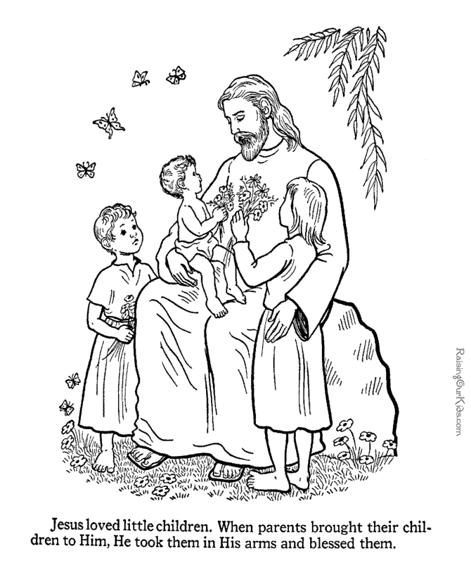 Jesus coloring page with children