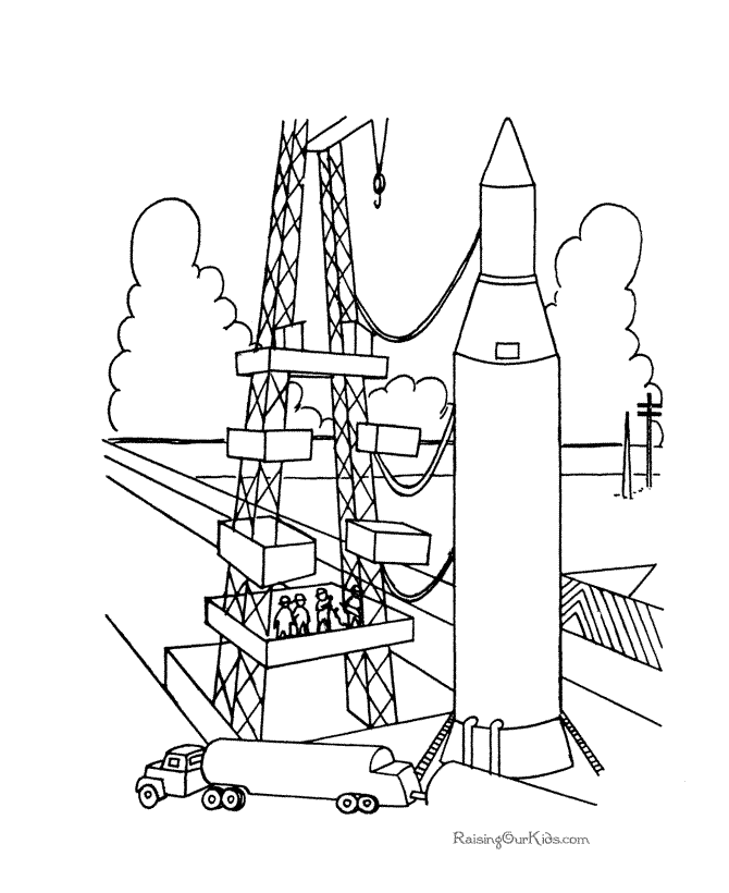 Space coloring page of rocket