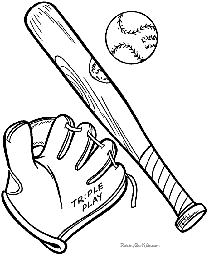 Bat, Ball and Glove baseball coloring page
