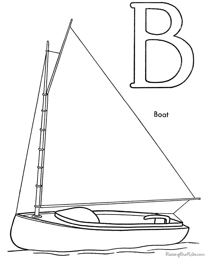 B is for Boat coloring page