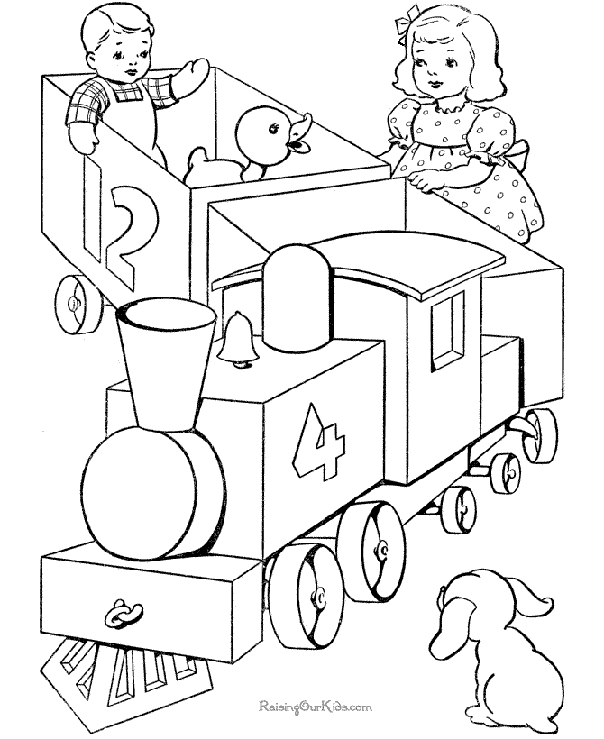 Toys and Train coloring page
