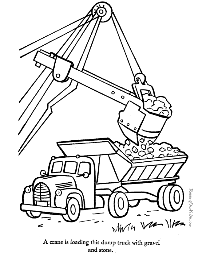 Dump truck coloring page with crane