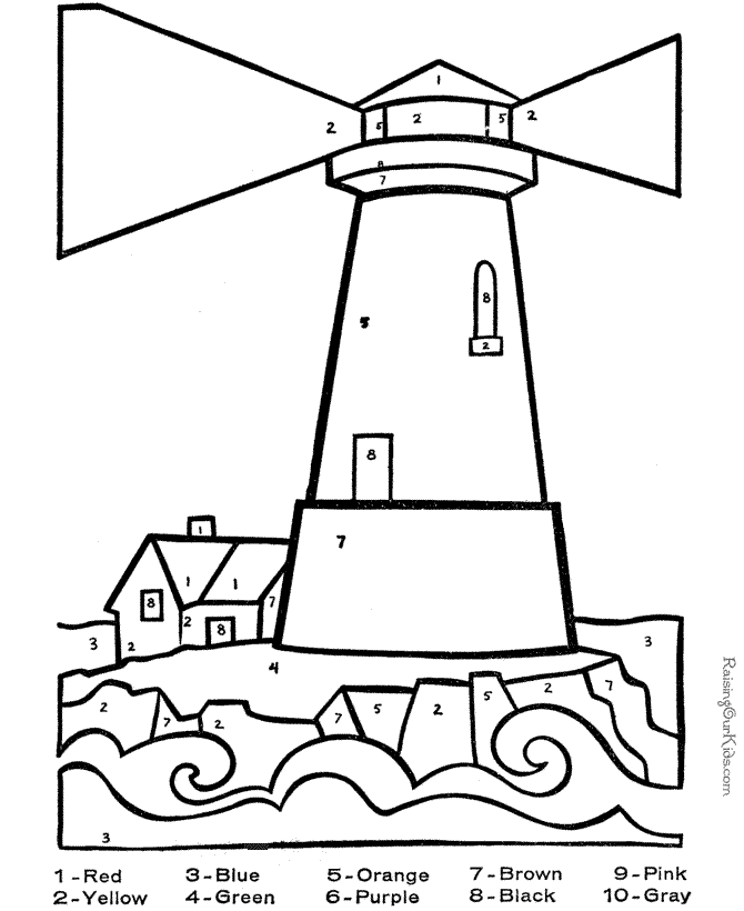 Lighthouse color by number worksheet
