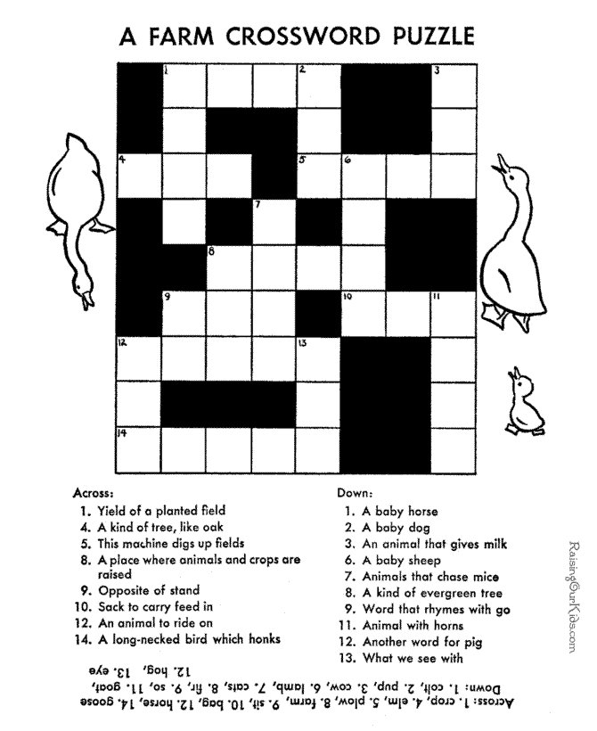 Crossword Puzzle worksheet of farm words