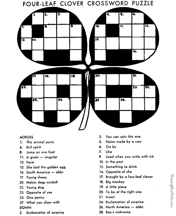 Four-Leaf Clover Crossword Puzzle worksheet