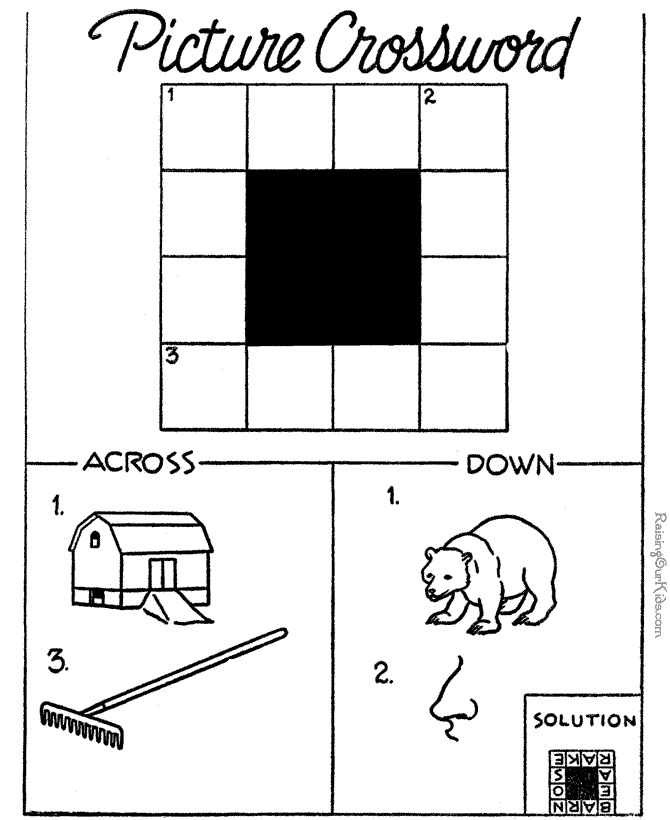 Picture crossword puzzle worksheet